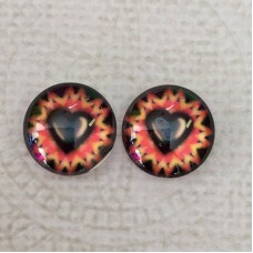 12mm Art Glass Backed Cabochons - Heart Beat 1 - Per Pair