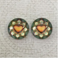 12mm Art Glass Backed Cabochons - Heart Beat 10 - Per Pair