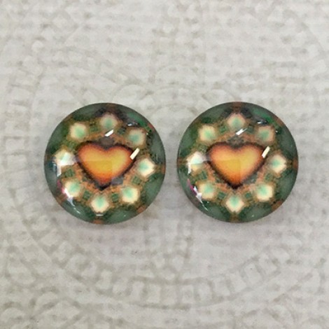 12mm Art Glass Backed Cabochons - Heart Beat 10 - Per Pair