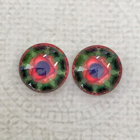 12mm Art Glass Backed Cabochons - Heart Beat 11 - Per Pair