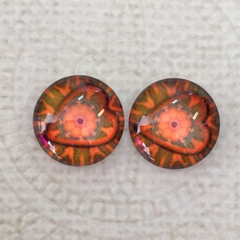 12mm Art Glass Backed Cabochons - Heart Beat 12 - Per Pair