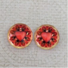 12mm Art Glass Backed Cabochons - Heart Beat 2 - Per Pair