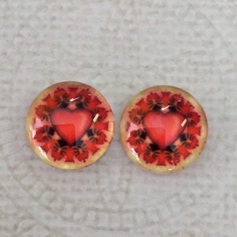 12mm Art Glass Backed Cabochons - Heart Beat 2 - Per Pair