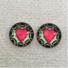 12mm Art Glass Backed Cabochons - Heart Beat 5 - Per Pair