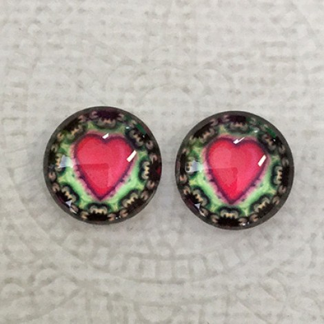 12mm Art Glass Backed Cabochons - Heart Beat 5 - Per Pair