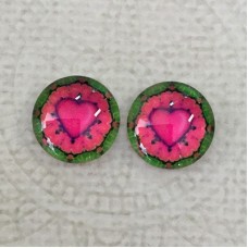 12mm Art Glass Backed Cabochons - Heart Beat 6 - Per Pair