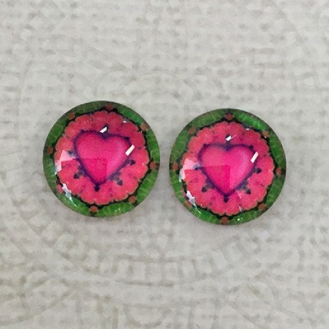 12mm Art Glass Backed Cabochons - Heart Beat 6 - Per Pair 12mm Art Glass Backed Cabochons - Heart Beat 6 - Per Pair