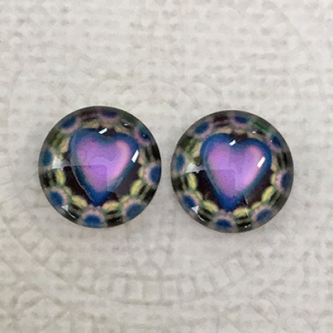 12mm Art Glass Backed Cabochons - Heart Beat 7 - Per Pair 12mm Art Glass Backed Cabochons - Heart Beat 7 - Per Pair