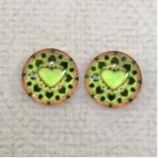 12mm Art Glass Backed Cabochons - Heart Beat 8 - Per Pair