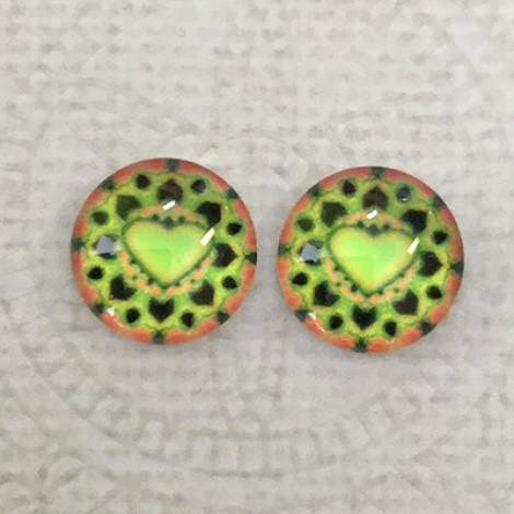 12mm Art Glass Backed Cabochons - Heart Beat 8 - Per Pair 12mm Art Glass Backed Cabochons - Heart Beat 8 - Per Pair