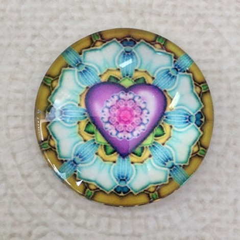 25mm Art Glass Backed Cabochons - Heart Beat 1 - Each 25mm Art Glass Backed Cabochons - Heart Beat 1 - Each