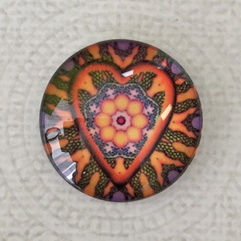 25mm Art Glass Backed Cabochons - Heart Beat 12 - Each 25mm Art Glass Backed Cabochons - Heart Beat 12 - Each