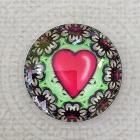 25mm Art Glass Backed Cabochons - Heart Beat 2 - Each 25mm Art Glass Backed Cabochons - Heart Beat 2 - Each