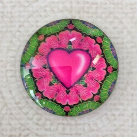 25mm Art Glass Backed Cabochons - Heart Beat 3 - Each