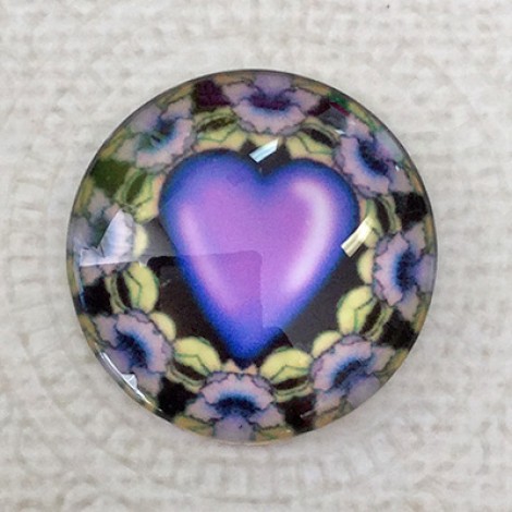 25mm Art Glass Backed Cabochons - Heart Beat 5 - Each