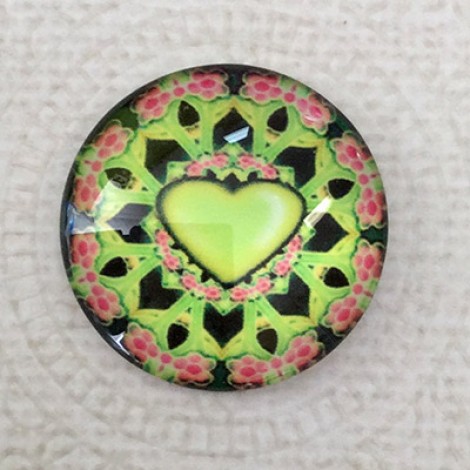 25mm Art Glass Backed Cabochons - Heart Beat 7 - Each 25mm Art Glass Backed Cabochons - Heart Beat 7 - Each