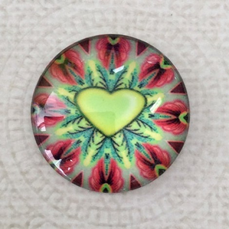 25mm Art Glass Backed Cabochons - Heart Beat 8 - Each 25mm Art Glass Backed Cabochons - Heart Beat 8 - Each