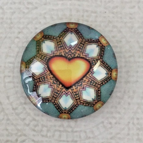 25mm Art Glass Backed Cabochons - Heart Beat 9 - Each 25mm Art Glass Backed Cabochons - Heart Beat 9 - Each