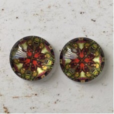 12mm Handmade Art Image Backed Glass Cabochons - Colourful Kaleidescope 1 - Per Pair
