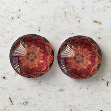 12mm Handmade Art Image Backed Glass Cabochons - Colourful Kaleidescope 10 - Per Pair