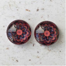 12mm Handmade Art Image Backed Glass Cabochons - Colourful Kaleidescope 11 - Per Pair