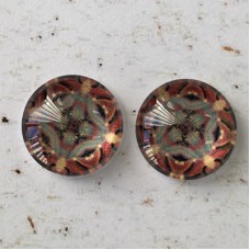 12mm Handmade Art Image Backed Glass Cabochons - Colourful Kaleidescope 12 - Per Pair