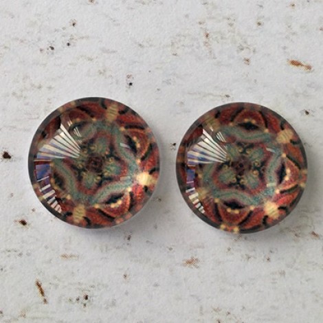 12mm Handmade Art Image Backed Glass Cabochons - Colourful Kaleidescope 12 - Per Pair 12mm Handmade Art Image Backed Glass Cabochons - Colourful Kaleidescope 12 - Per Pair