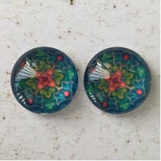 12mm Handmade Art Image Backed Glass Cabochons - Colourful Kaleidescope 2 - Per Pair