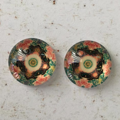 12mm Handmade Art Image Backed Glass Cabochons - Colourful Kaleidescope 3 - Per Pair 12mm Handmade Art Image Backed Glass Cabochons - Colourful Kaleidescope 3 - Per Pair