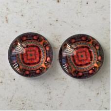 12mm Handmade Art Image Backed Glass Cabochons - Colourful Kaleidescope 4 - Per Pair