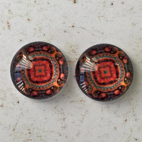 12mm Handmade Art Image Backed Glass Cabochons - Colourful Kaleidescope 4 - Per Pair 12mm Handmade Art Image Backed Glass Cabochons - Colourful Kaleidescope 4 - Per Pair