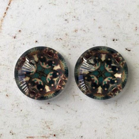 12mm Handmade Art Image Backed Glass Cabochons - Colourful Kaleidescope 6 - Per Pair 12mm Handmade Art Image Backed Glass Cabochons - Colourful Kaleidescope 6 - Per Pair