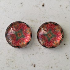 12mm Handmade Art Image Backed Glass Cabochons - Colourful Kaleidescope 7 - Per Pair