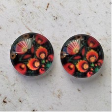 12mm Handmade Art Image Backed Glass Cabochons - Folk Art Flowers 4 - Per Pair