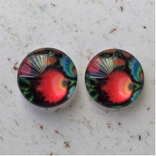 12mm Handmade Art Image Backed Glass Cabochons - Folk Art Flowers 5 - Per Pair