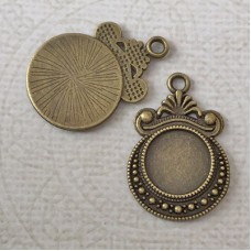 28x19mm Antique Brass Plated Bezel Drops w-12mm ID Setting - Pack of 4