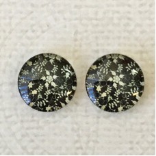 12mm Art Glass Backed Cabochons  - Flower Design 12 - Per Pair