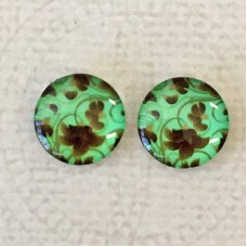 12mm Art Glass Backed Cabochons  - Flower Design 9 - Per Pair