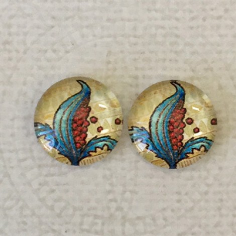14mm Art Glass Backed Cabochons  - Flower Series 12 - Per Pair