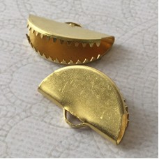 25x15mm Half Moon Ribbon End or Tassel Earring Crimps - Raw Brass - Per Pair
