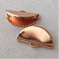 25x15mm Half Moon Ribbon End or Tassel Earring Crimp - Rose Gold Plated - Pack of 2 (1pr)