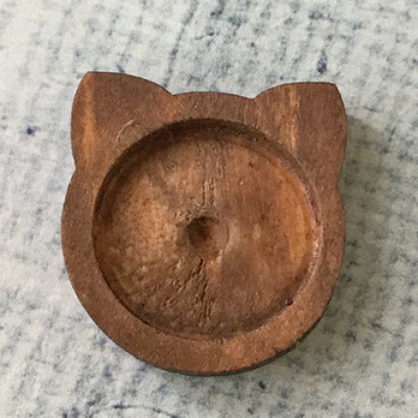 25x24mm (18mmID) Wooden Cat Face Pendant Bezel Settings - Dark 