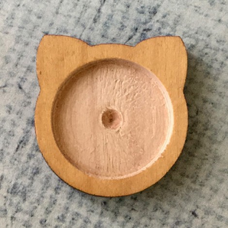 25x24mm (18mmID) Wooden Cat Face Pendant Bezel Settings - Light