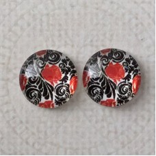 12mm Art Glass Backed Cabochons  - Love Hearts 1 - Per Pair