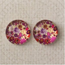 12mm Art Glass Backed Cabochons  - Love Hearts 11 - Per Pair