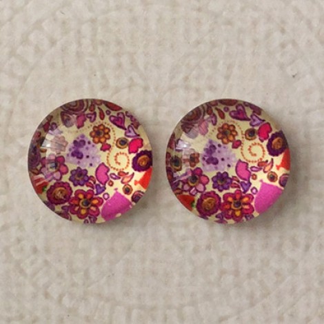12mm Art Glass Backed Cabochons  - Love Hearts 11