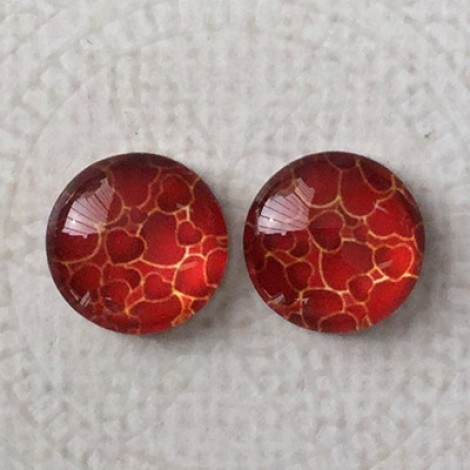 12mm Art Glass Backed Cabochons  - Love Hearts 2