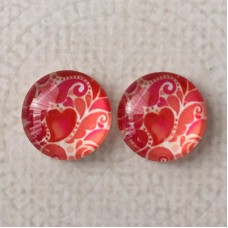 12mm Art Glass Backed Cabochons  - Love Hearts 3 - Per Pair