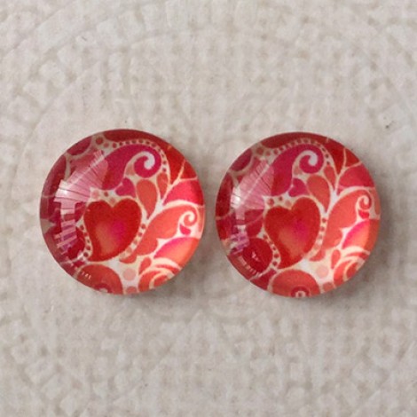12mm Art Glass Backed Cabochons  - Love Hearts 3