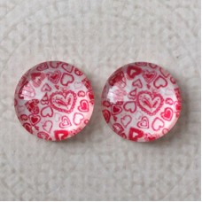 12mm Art Glass Backed Cabochons  - Love Hearts 4 - Per Pair